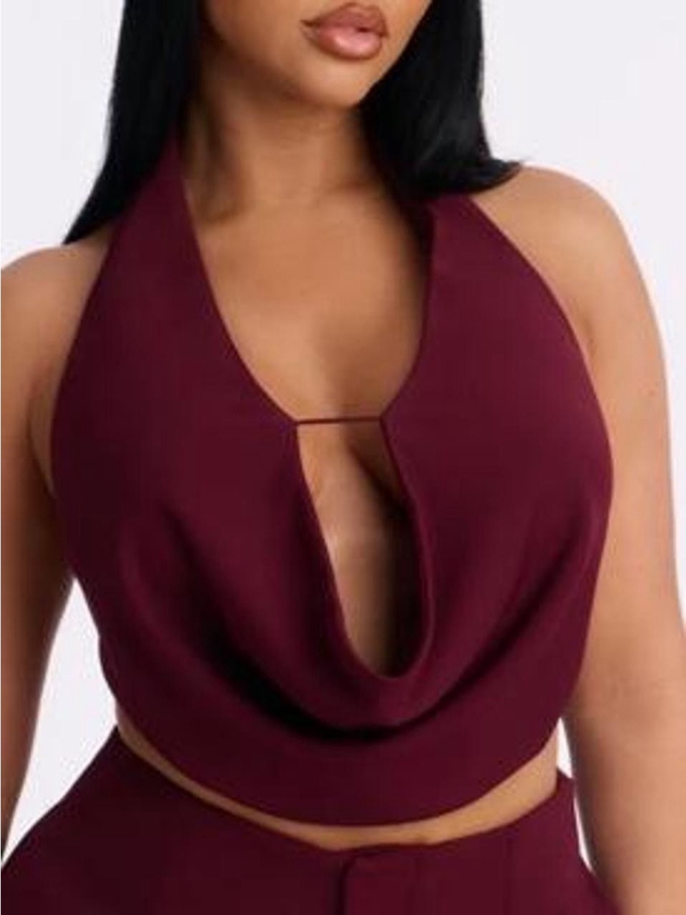 Women’s Draped Halter Crop Top in Burgundy